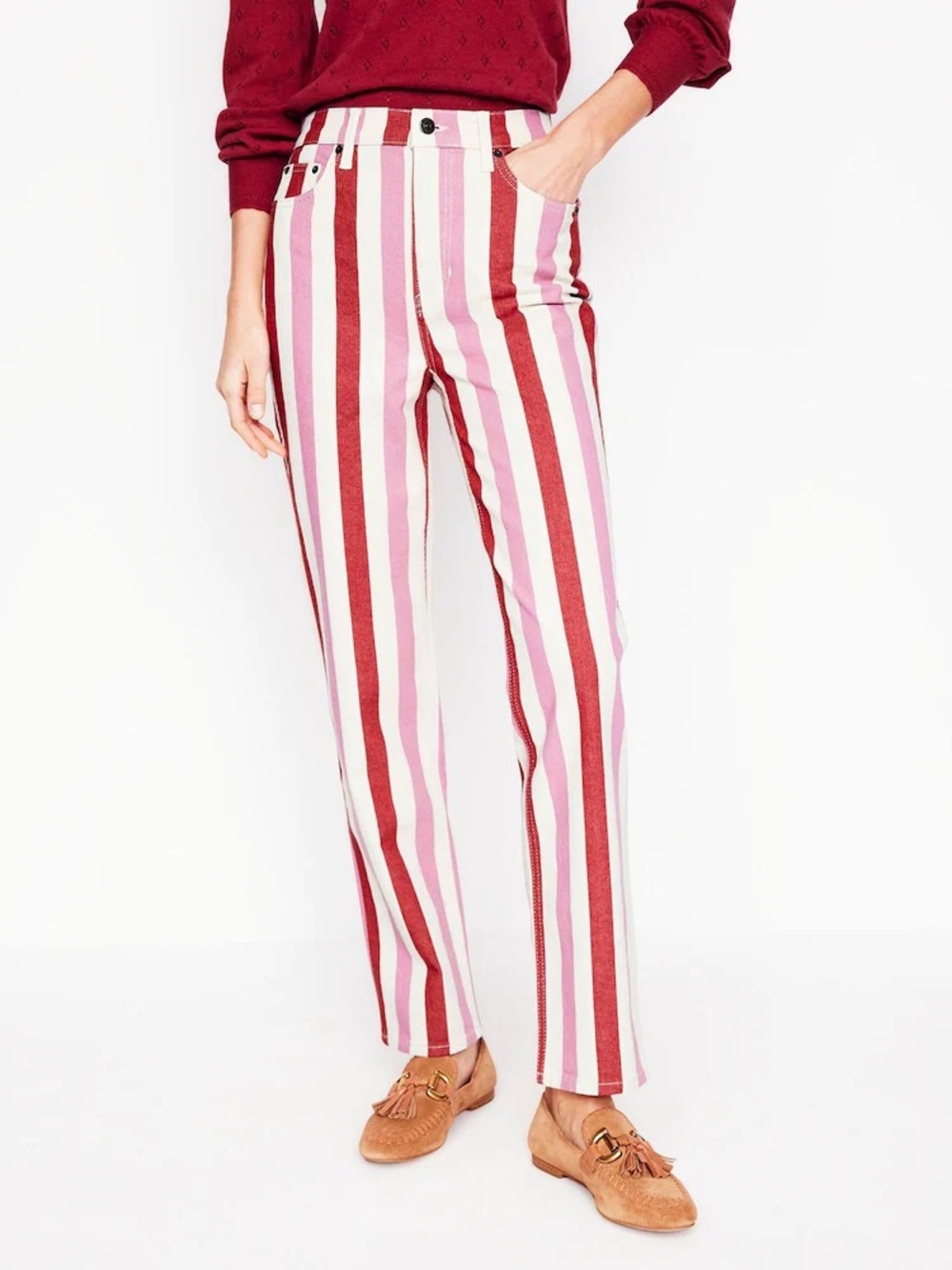 Boden Red and Pink Vertical Stripe Straight-Leg Pants